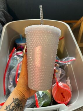 Starbucks Iridescent White Studded Tumbler with Straw